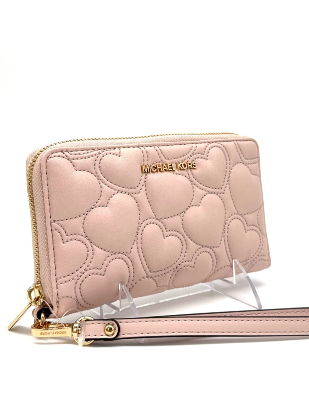 Michael Kors Large Quilted Heart Flat MF Phone Case Wallet Powder Blush - Picture 4 of 9